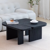 Table basse en bois massif Durable noire Design en frêne Table d'appoint basse créative irrégulière Table à thé de salon de Style Wabi-Sabi