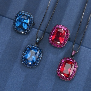 High Quality Eco-friendly Copper 12*16mm Red Blue Zircon Black Gold Plated Retro Pendant Set Zirconia Jewelry Set - Product Image 3