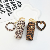 Porte-rouge à lèvres compact en cuir PVC imprimé léopard avec miroir, étui à rouge à lèvres, porte-clés, pendentif de sac, cadeau