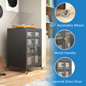 Aparador Moderno Ecológico de Acero y Vidrio con Puerta de Panel Plano, 1 Cajón y 4 Estantes para Sala de Estar o Cocina, BIZOE BZ0084 - Product Image 5