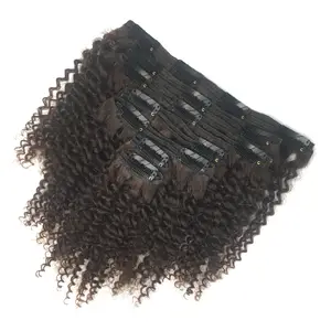 Extensiones de cabello humano Afro para mujer, cabello rizado con Clip, 100% Ins, color rubio