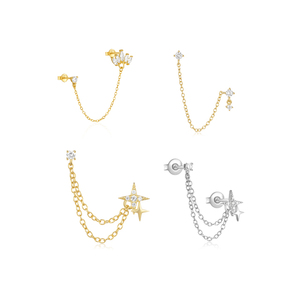 Canner Single Fashionable S925 Sterling Silver Plated 18k Gold Tassel <b>Chain</b> Single diamond <b>Stud</b> <b>Earring</b> - Product Image 1
