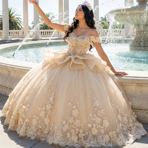 Vestido <span class=keywords><strong>de</strong></span> Quinceañera Jancember 6943 Color Champán, Vestido <span class=keywords><strong>de</strong></span> Gala con Cuentas, Hombros Descubiertos, Vestido <span class=keywords><strong>de</strong></span> Fiesta <span class=keywords><strong>de</strong></span> 16 Años, Vestido <span class=keywords><strong>de</strong></span> Noche <span class=keywords><strong>de</strong></span> Lujo para Boda - Product Image 1