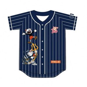 Jersey Street Breathable <b>Button</b> Sports T-Shirt Plus Size Moisture Wicking Wholesale Price Blue Men's Baseball - Product Image 1