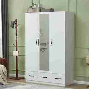 High Quality European Style Adjustable Hinges MDF <strong>Doors</strong> White Laminate Finished Wood Swing <strong>Wardrobe</strong> with <strong>2</strong> <strong>Doors</strong> for Bedroom - Product Image 5
