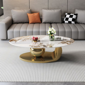 Grande Tavolino da Caffè in Marmo, Elegante Tavolino <span class=keywords><strong>Nero</strong></span> <span class=keywords><strong>e</strong></span> <span class=keywords><strong>Oro</strong></span> con Superficie Liscia per Soggiorno Moderno - Product Image 5