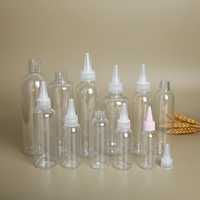 Flacon compte-gouttes transparent en PET avec bouchon à bec verseur pour huile capillaire, disponible en 50ml, 100ml, 150ml, 200ml, 250ml, 500ml