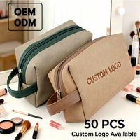 Tas Kosmetik PU Tekstur Twill Tahan Air Logo Kustom MOQ Rendah Kapasitas Besar Organizer Makeup Mewah Kantong Perlengkapan Mandi Travel Unisex