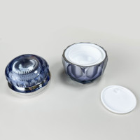 Pot de crème de luxe bleu 50g 30g 20g avec couvercle dôme doré et anneau, personnalisable en usine, en plastique PS MS, surface sérigraphiée, flacon de crème