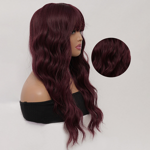 <span class=keywords><strong>Parrucca</strong></span> Lunga Ondulata Rosso Scuro con Frangia per Donne, in Fibra di Seta Resistente al Calore, Realizzata a Macchina, per Uso Quotidiano, Stile Lolita, 26 Pollici - Product Image 2