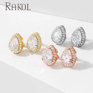 RAKOL EP001Z 2022 Water Drop Crystal <strong>earrings</strong> 925 sliver plated <strong>earring</strong> <strong>cuff</strong> big diamond crystal stone clip-on <strong>earring</strong> - Product Image 5