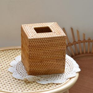 Caja de almacenamiento de pañuelos de ratán ecológica moderna, soporte cuadrado de mimbre tejido a mano, 5,5x5,5x5,7 pulgadas, Natural - Product Image 4