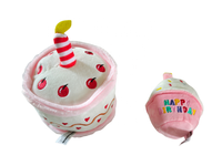 Jouets en peluche souples et couineurs de haute qualité, motif gâteau d'anniversaire de dessin animé, pour fêtes d'anniversaire de chiens, vente en gros