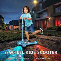 Trottinette pour enfants à 3 roues en alliage d'aluminium, lumières multicolores, frein arrière, guidon réglable, plateforme antidérapante, certifiée sécurité enfant