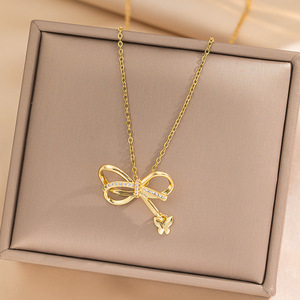 Nouveau collier pendentif en acier inoxydable plaqué <span class=keywords><strong>or</strong></span> 18 carats, coquille, cœur, papillon, zircone brillante, strass, colliers pour femmes - Product Image 3