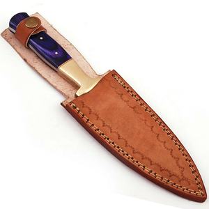 Couteau utilitaire à lame fixe en acier Damas fait à la main avec poignée en bois dur Clip en laiton Support OEM personnalisable pour la chasse Camping - Product Image 5