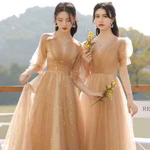 Bridesmaid Dress 2025 Elegant Khaki Long V Neck Tulle Evening Gown For Wedding Banquet Women Simple Style - Product Image 4