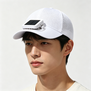 Casquette de baseball en toile à 6 panneaux alimentée par énergie solaire avec ventilateur de refroidissement solaire amovible, entièrement en maille respirante, rechargeable par USB, unisexe, pour l'extérieur - Product Image 1