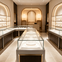 Vitrine de présentation de bijoux en verre moderne, MATÉRIAUX PERSONNALISÉS pour comptoir de magasin de détail et design intérieur de magasin complet
