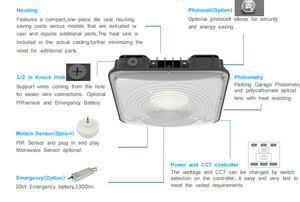 适用于天篷灯 IP65 铝制 40W-100W ETL 130-170lm/w 带运动传感器 商用加油站 车库 仓库 车棚 - Product Image 2