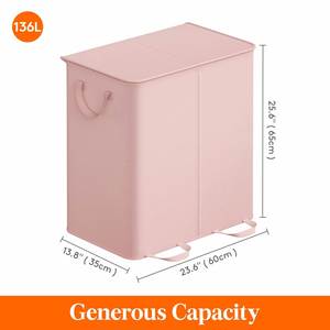 136L Pink 2-Section Laundry Hamper with Lid Extra <b>Large</b> Dirty Clothes <b>Basket</b> with Sturdy Handles for Laundry Room - Product Image 5
