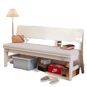 Solid Wood Bench With Backrest Upholstered Nordic Style Long Stool For Home Shoe Changing <b>Storage</b> <b>Seat</b> - Product Image 5