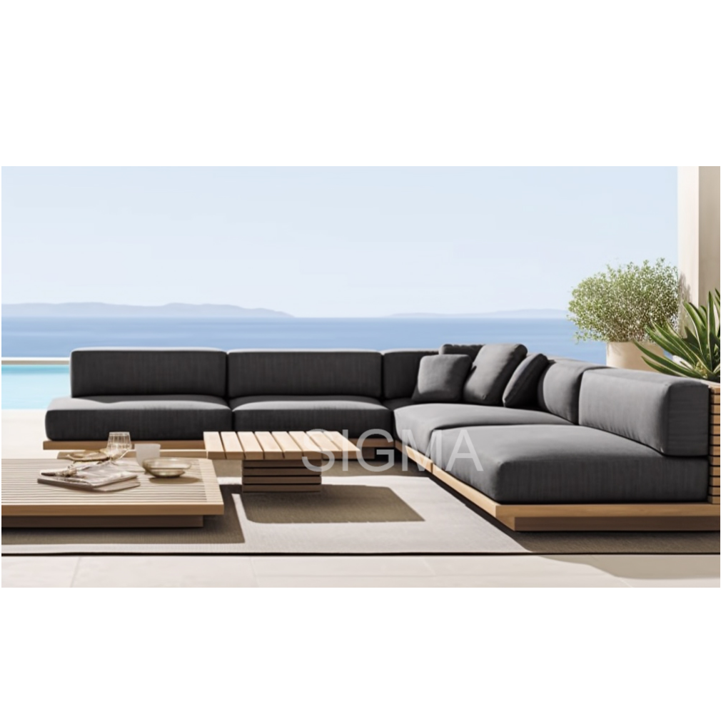 Customized Outdoor Patio Factory Waterproof All Weather Garden Sofa Set Solid Wooden Furniture Teak Sofa