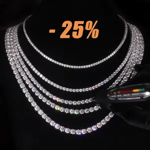 Iced Out D Color VVS 925 Sterling Silver 2MM 3MM 4MM 5MM 6.5MM Moissanite Diamond Necklace Tennis Chain For Men Women