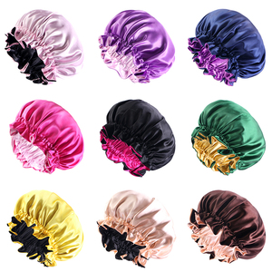 Özel lüks Logo 30 cm geri dönüşümlü saç kaput çift katmanlı uyku kap elastik bant saten Bonnets - Product Image 4