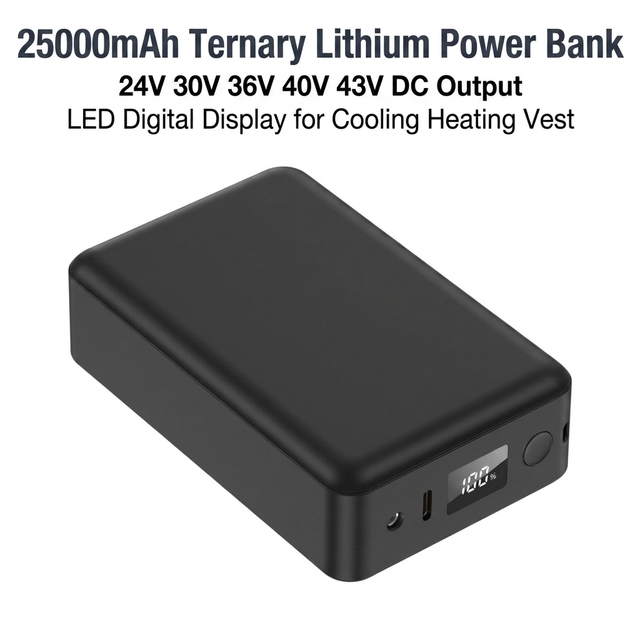 25000mAh Adjustable DC Power Bank 24V 30V 36V 40V 43V LED Display Type-C USB-A Li-Polymer Battery Cooling Heating Vest