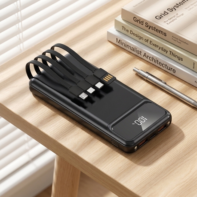10000mAh Portable Charger with Built-in Cables PD 22.5W Fast Charging Power Bank
