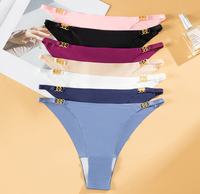 Logo personnalisé G String Culotte Taille Basse String en Nylon Solide Sans Couture avec Découpe au Laser String en Soie Glacée avec Anneau en Métal String avec Bragas