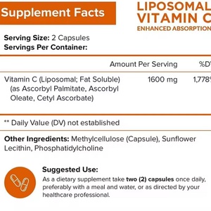Vitamina C Liposomal 1600mg, Antioxidante de Alta Absorción, Ácido Ascórbico Soluble en Grasa, Suplementos Vitamínicos Antienvejecimiento para Niños - Product Image 3