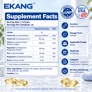 Gélules pour le soutien de la densité osseuse chez l'adulte avec Aquamin Calcium Marin 2000UI, Vitamine D3 & K2 MK7, Magnésium Chélaté, Picolinate de Zinc - Product Image 2