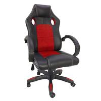 Chaise de jeu de style racing, dossier haut, en cuir PVC avec panneau en mesh rouge, pivotante et réglable, pour ordinateur et bureau