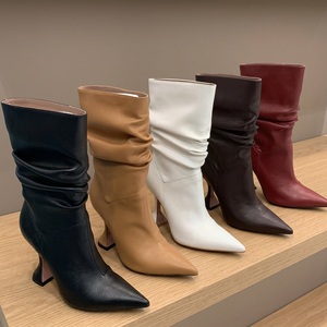 Bottes mi-mollet à talon carré et bout pointu pour femme, collection automne/hiver/été 2024, mode, imperméables et confortables, vente en gros usine - Product Image 3