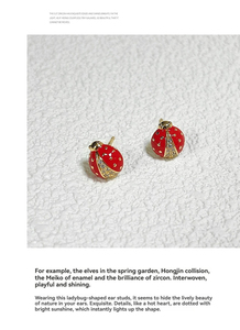 <span class=keywords><strong>Orecchini</strong></span> a forma di animale in argento 925 di fascia alta con Design originale coccinella con olio gocciolante a forma di diamante intarsiato a sette stelle - Product Image 6