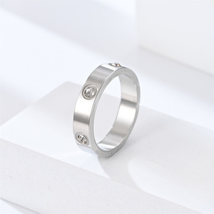 Unisex Stainless Steel <b>Wedding</b> Band <b>Ring</b> 5MM Width Rose Gold Plated <b>Cubic</b> <b>Zirconia</b> Bezel Setting Classic Style Jewelry - Product Image 1