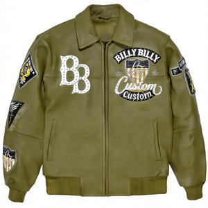 Veste universitaire en cuir brodée avec appliques, vente en gros d'usine, OEM, personnalisée pour hommes, 100% cuir d'agneau, style hip-hop streetwear - Product Image 2