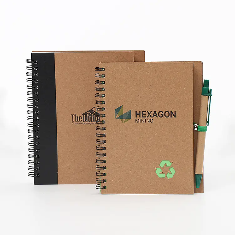 A6 ידידותי לסביבה אישית חוט 100 דפים בית ספר אקולוגי בצבע חום קראפט ממוחזר נייר מחברת 5x7 עם עט