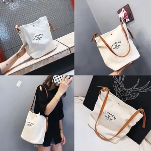 Bolsos de Mano de Lona de Algodón de Color Personalizados con Logotipo, Diseño de Moda de Alta Calidad, con Asas de Cuero Marrón - Product Image 3