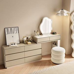 Cream Colored Dressing Table With Mirror And Storage Drawer For Bedroom Makeup Vanity - Product Image 1