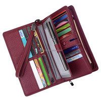 Ladies Wristlet Business Travel Purse Removable Checkbook Cover Inside Clutch Wallet RFID Cheap Leather Women Long Wallet