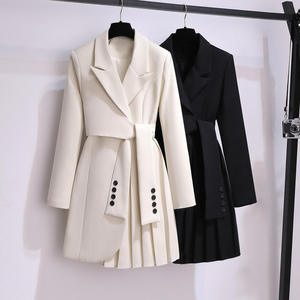 Vestido Blazer de lujo para <span class=keywords><strong>mujer</strong></span> Diseño plisado Otoño Estilo francés de <span class=keywords><strong>alta</strong></span> <span class=keywords><strong>costura</strong></span> Abrigo largo para negocios Invierno - Product Image 1