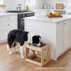Soporte de madera para comederos de perros y gatos, elevado, de pie, con almacenamiento de madera maciza. - Product Image 2