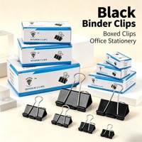 Clips de reliure en métal noir en gros d'usine, attaches pour documents à forte adhérence, porte-billets, papeterie de bureau, emballés en boîte