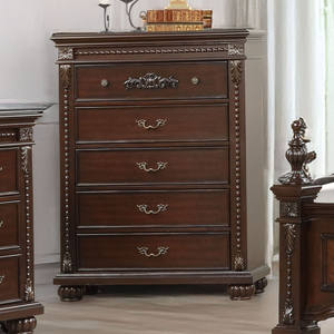 Luxury Dark Brown Carved Bedroom Furniture Set - Poster Bed Dresser with <b>Mirror</b> Nightstand Ornate Bedroom <b>Storage</b> Furniture - Product Image 3