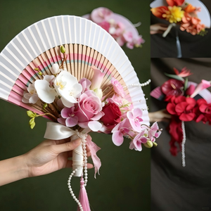 Éventail <span class=keywords><strong>de</strong></span> <span class=keywords><strong>mariée</strong></span> en fleurs artificielles, <span class=keywords><strong>bouquet</strong></span> d'éventails portables avec arrangement floral pour la cérémonie et les séances photo <span class=keywords><strong>de</strong></span> la <span class=keywords><strong>mariée</strong></span> - Product Image 4