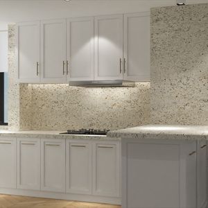 Armoires de cuisine blanches minimalistes modernes, armoire en forme de L sur mesure avec poignées dorées pour la rénovation de la maison - Product Image 2