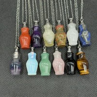 Collier Pendentif en Forme de Vase en Cristal de Jade et Pierre Naturelle, pour Huile Essentielle et Aromathérapie, Chaîne Argentée, Vente en Gros Usine